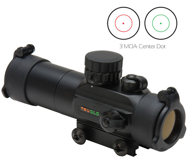 A red dot-style optic designed for turkey hunting? You bet. The TRUGLO Gobble•Stopper™ 30mm Dual Color optic combines a 3 MOA red dot with a user-switchable red or green circle reticle that equals 24 inches at 30 yards.