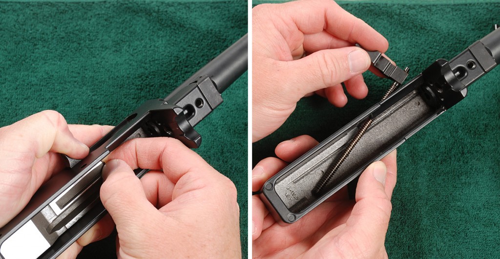 The bolt and charging handle assembly simply lift out of the receiver.